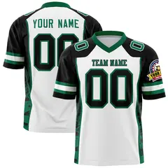White Black-Kelly Green Raglan Side Pattern Football Jersey 1