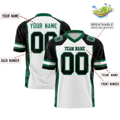 White Black-Kelly Green Raglan Side Pattern Football Jersey 2