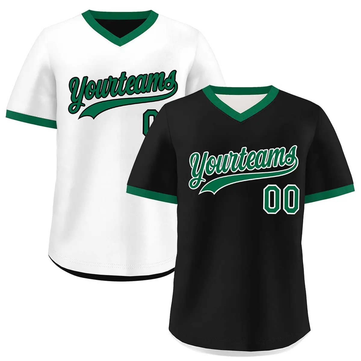 White Black Kelly Green Reversible Pullover Baseball Jersey