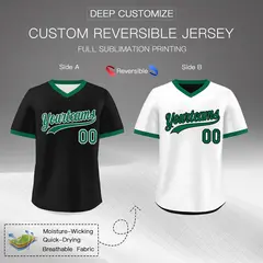 White Black Kelly Green Reversible Pullover Baseball Jersey 2
