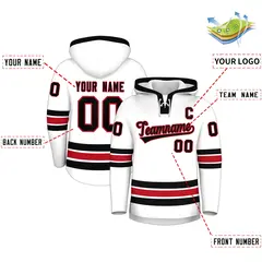 White Black Lace-Up Neck Hockey Hoodie Classic Style 2