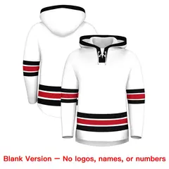 White Black Lace-Up Neck Hockey Hoodie Classic Style 7