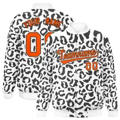 White Black Leopard Graffiti Varsity Letterman Baseball Jacket 1
