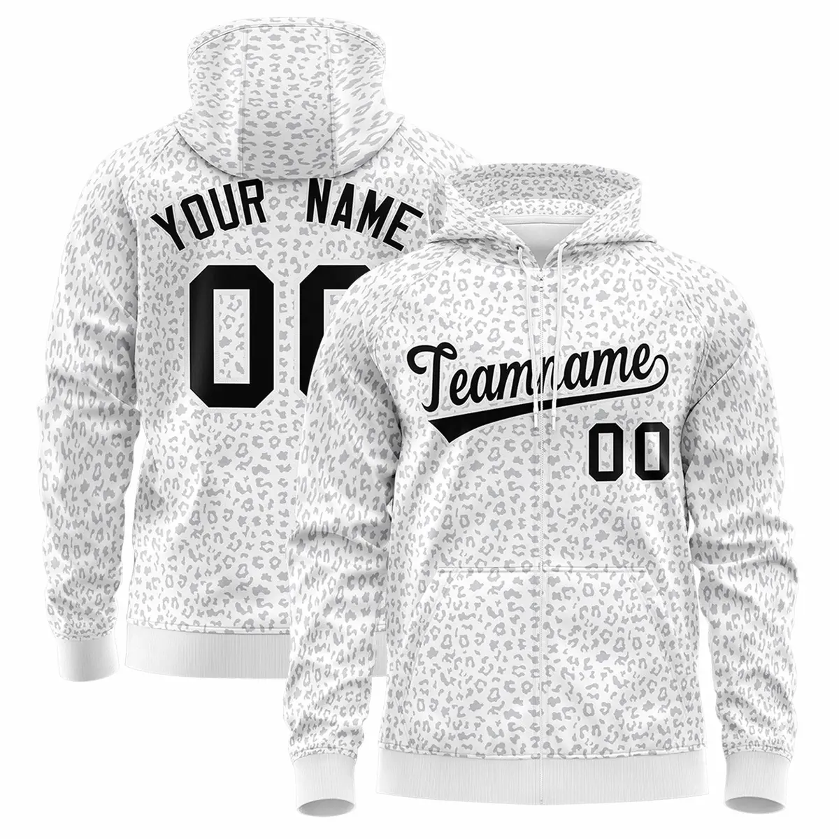 White Black Leopard Print Varsity Letterman Jacket Hoodie