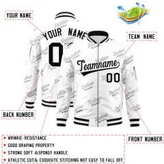 White Black Letter Varsity Full-Zip Bomber Jacket 2