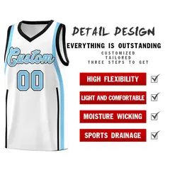 White Black-Light Blue Ribbon Pattern Basketball Kits 2