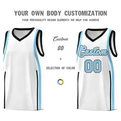 White Black-Light Blue Ribbon Pattern Basketball Kits 3