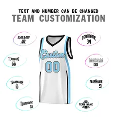 White Black-Light Blue Ribbon Pattern Basketball Kits 4