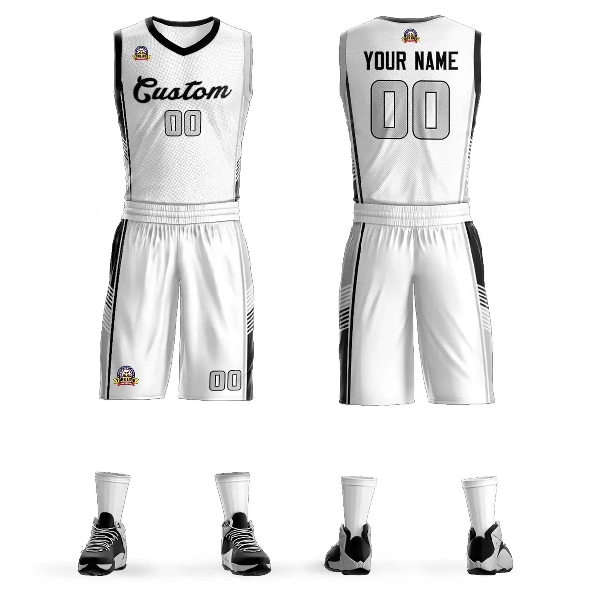 White Black-Light Gray Classic Sets Basketball Jersey