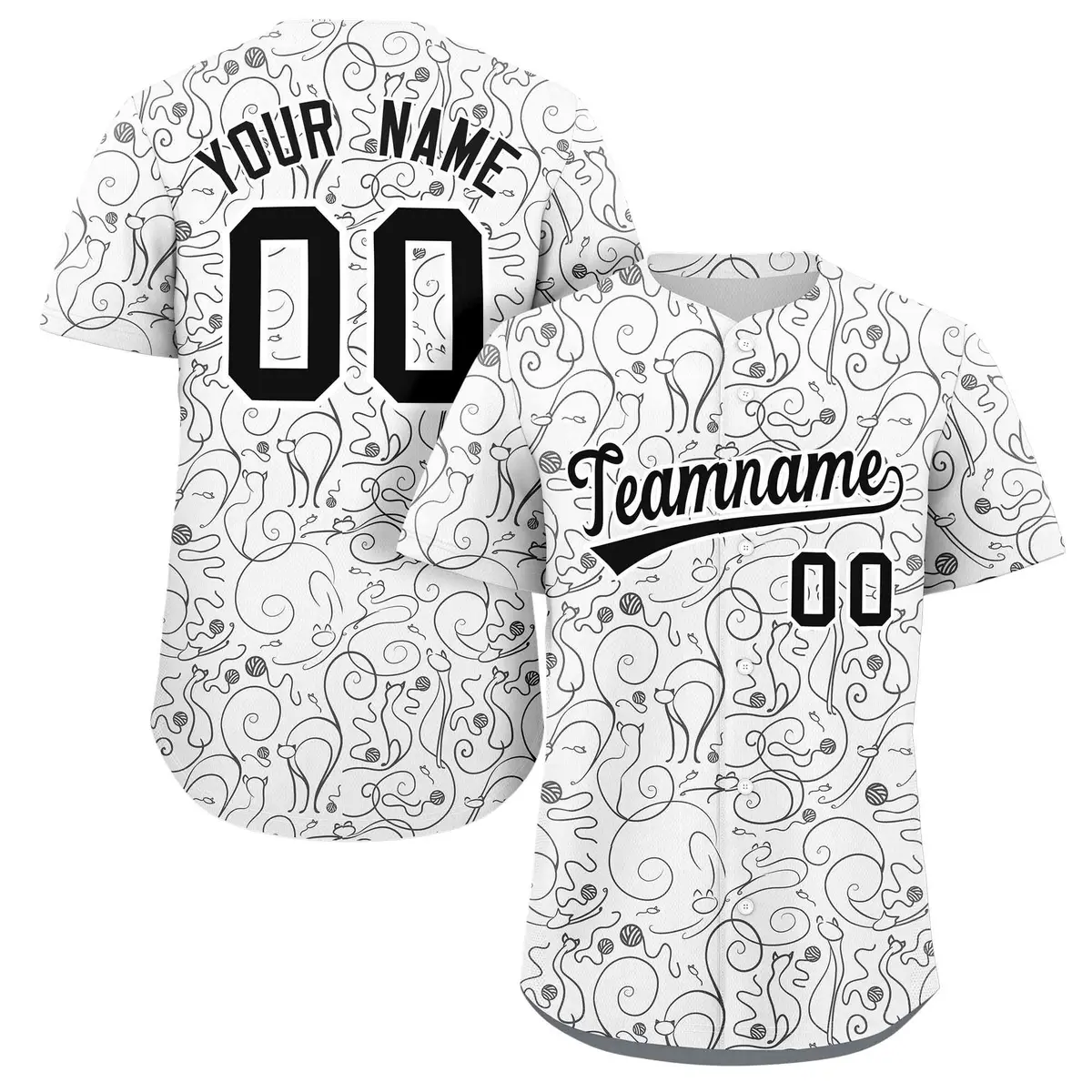 White Black Line Art Graffiti Authentic Baseball Jersey