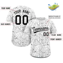 White Black Line Art Graffiti Authentic Baseball Jersey 2