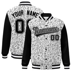 White Black Line Graffiti Raglan Varsity Letterman Jacket 1
