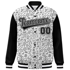 White Black Line Graffiti Raglan Varsity Letterman Jacket 3