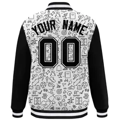 White Black Line Graffiti Raglan Varsity Letterman Jacket 4