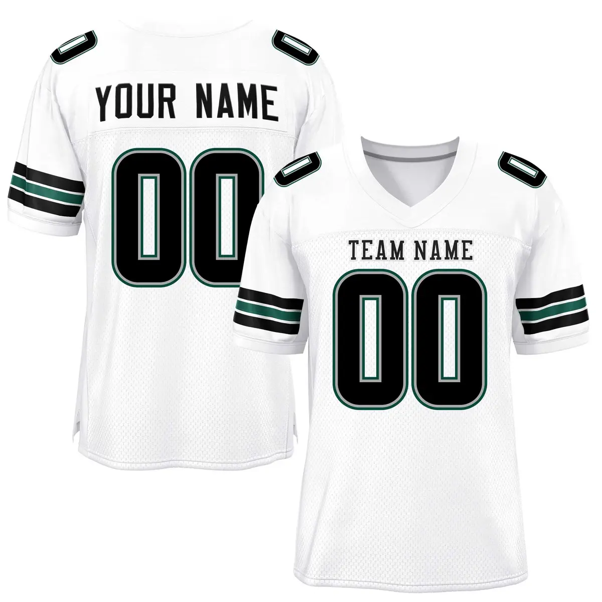 White Black-Midnight Green Classic Mesh Football Jersey
