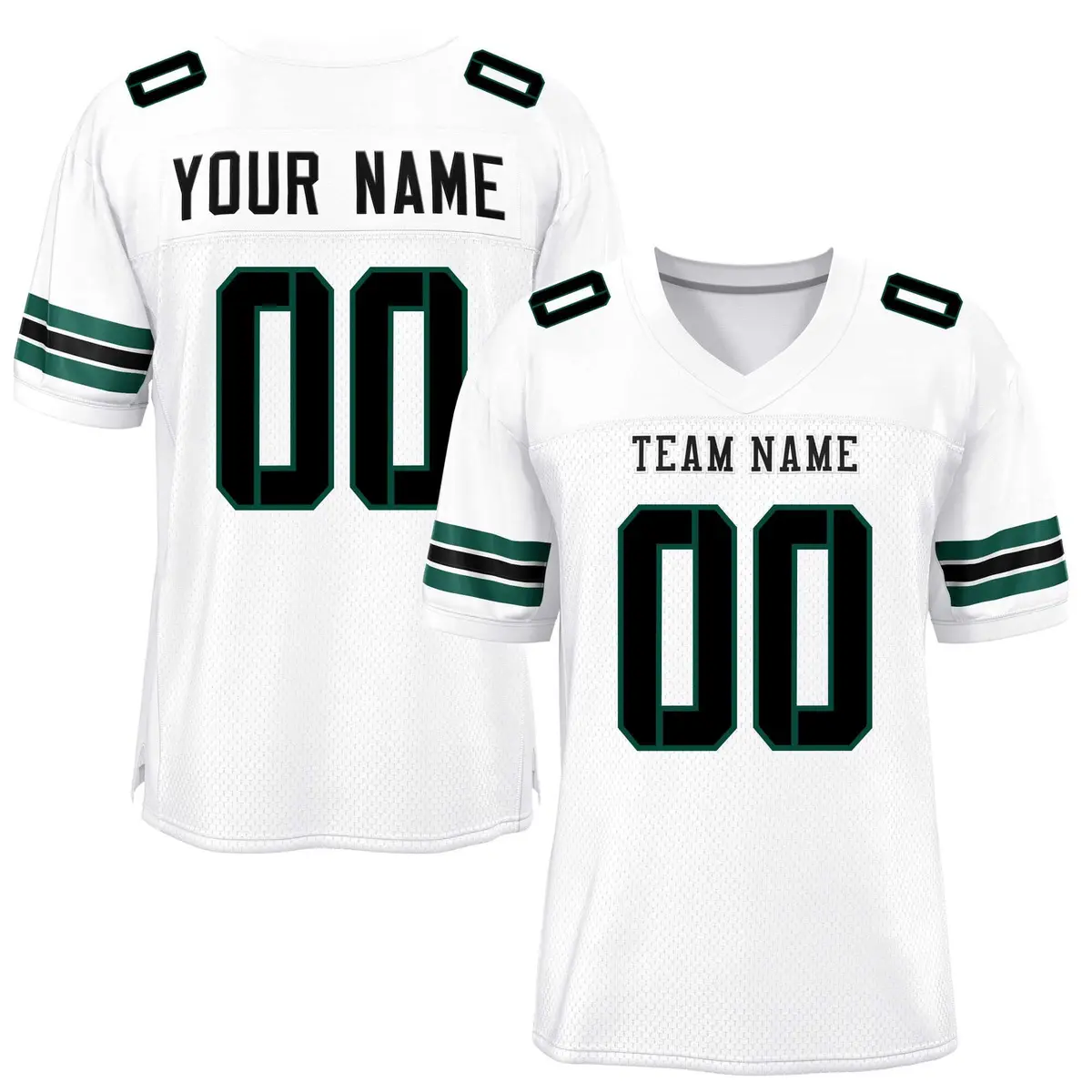 White Black-Midnight Green Classic Mesh Football Jersey