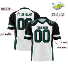 White Black-Midnight Green Raglan Side Pattern Football Jersey 2