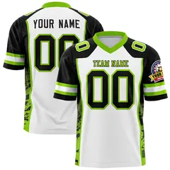 White Black-Neon Green Raglan Side Pattern Football Jersey 1