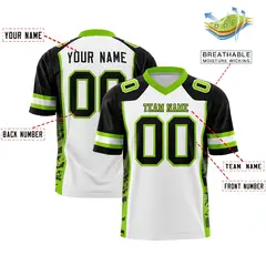 White Black-Neon Green Raglan Side Pattern Football Jersey 2