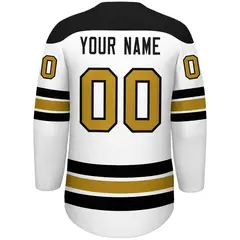 White Black Old Gold Classic Lace-Up Neck Hockey Jersey 4