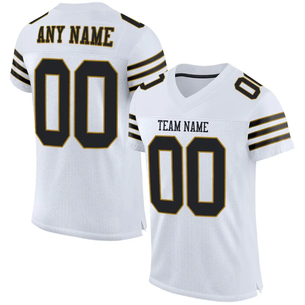 White Black-Old Gold Classic Mesh Authentic Football Jersey