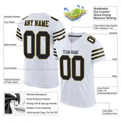 White Black-Old Gold Classic Mesh Authentic Football Jersey 2