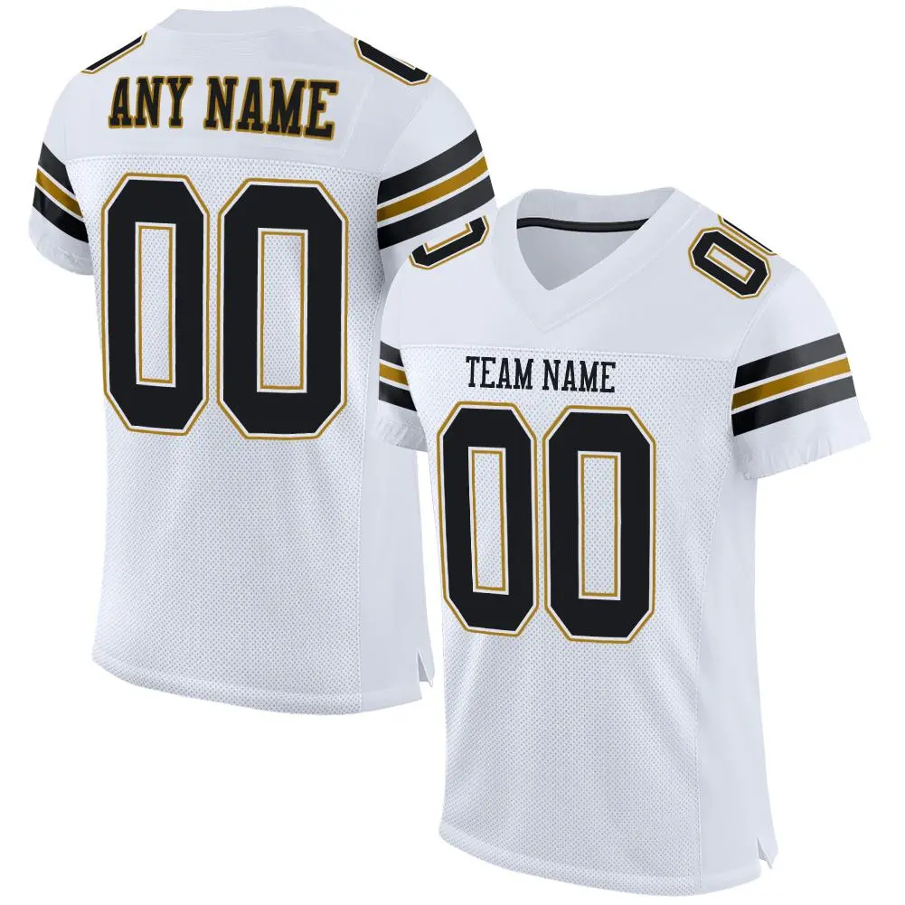 White Black-Old Gold Classic Mesh Authentic Football Jersey