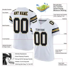 White Black-Old Gold Classic Mesh Authentic Football Jersey 2