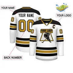 White Black-Old Gold Classic V-Neck Hockey Jersey 2