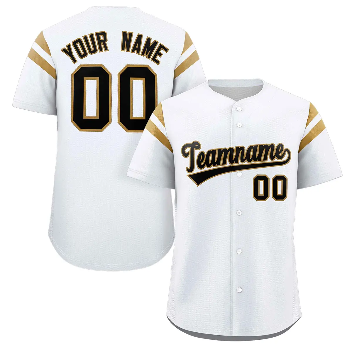 White Black-Old Gold Full Button Baseball Jersey