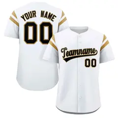 White Black-Old Gold Full Button Baseball Jersey