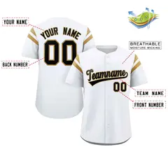White Black-Old Gold Full Button Baseball Jersey 2