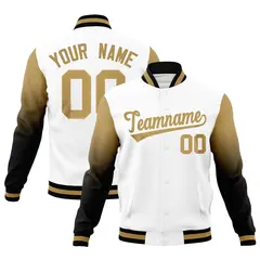 White Black Old Gold Gradient Raglan Full-Snap Letterman Jacket