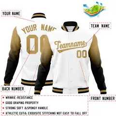 White Black Old Gold Gradient Raglan Full-Snap Letterman Jacket 2
