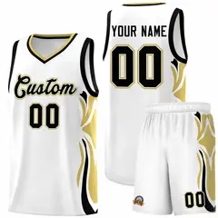 White Black-Old Gold Graffiti Side Curve Basketball Jersey Sets