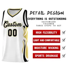 White Black-Old Gold Graffiti Side Curve Basketball Jersey Sets 2