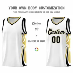 White Black-Old Gold Graffiti Side Curve Basketball Jersey Sets 3