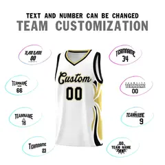 White Black-Old Gold Graffiti Side Curve Basketball Jersey Sets 4