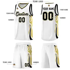 White Black-Old Gold Graffiti Side Curve Basketball Jersey Sets 5