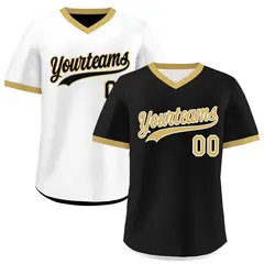 White Black Old Gold Reversible Pullover Baseball Jersey