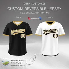 White Black Old Gold Reversible Pullover Baseball Jersey 2