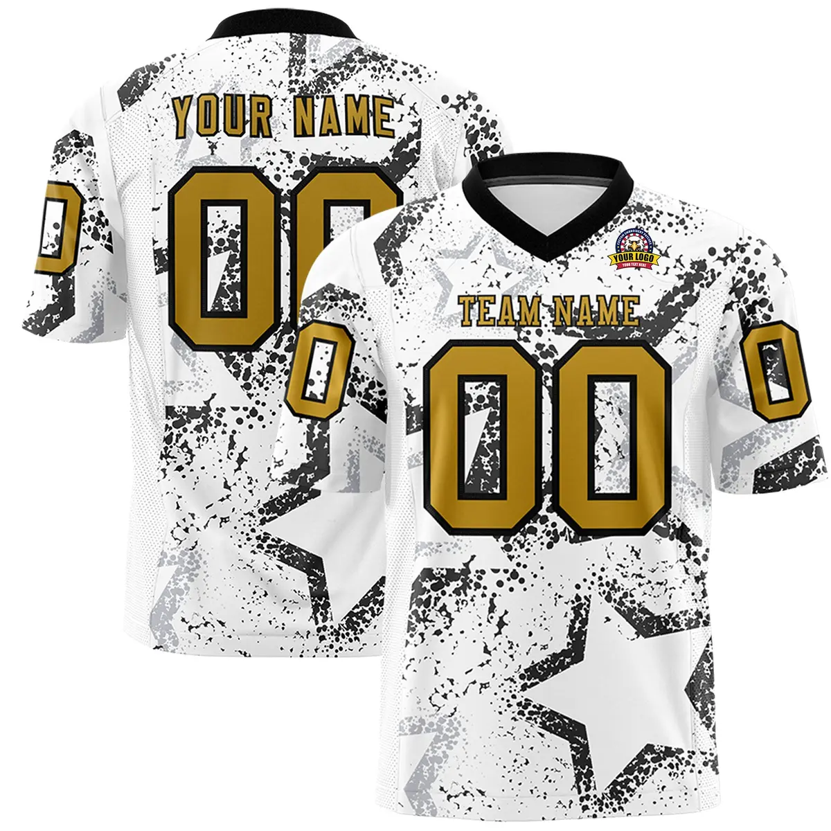 White Black-Old Gold Star Graffiti Authentic Football Jersey