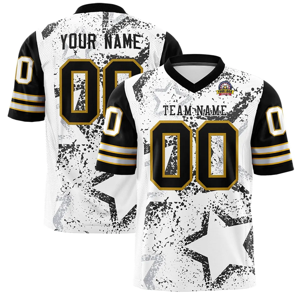 White Black-Old Gold Star Pattern Authentic Football Jersey