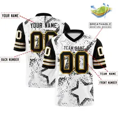 White Black-Old Gold Star Pattern Authentic Football Jersey 2