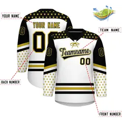 White Black Old Gold Star Series Lace-Up Neck Hockey Jersey 2