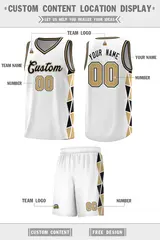 White Black-Old Gold Triangle Splicing Basketball Jersey 2