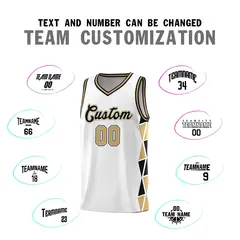 White Black-Old Gold Triangle Splicing Basketball Jersey 3