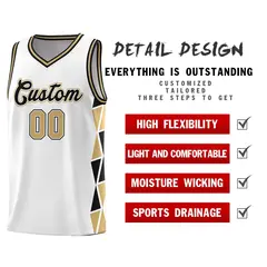 White Black-Old Gold Triangle Splicing Basketball Jersey 4