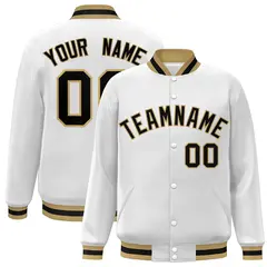 White Black-Old Gold Varsity Full-Snap Letterman Jacket 1