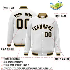 White Black-Old Gold Varsity Full-Snap Letterman Jacket 2